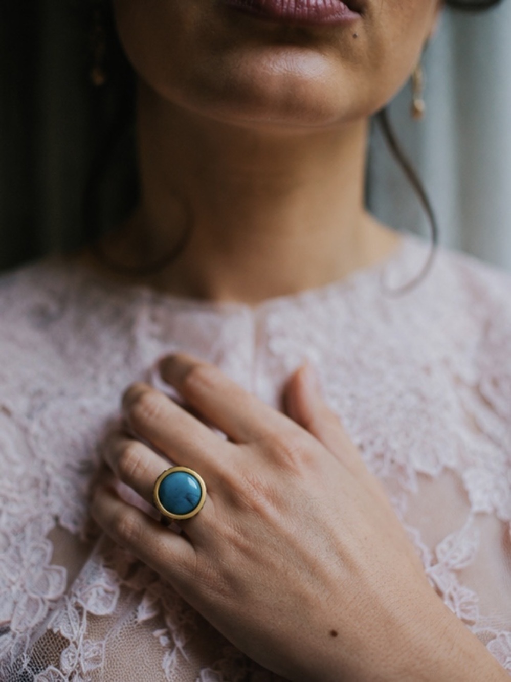 HOUSE OF HARLOW 1960 • Turquoise Triangle Enamel Boho Tribal Statement Ring - Picture 2 of 7